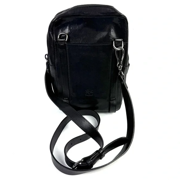 IL Bisonte‎ Crossbody Saddle Bag Black Italian Leather Handbag Purse Made Italy - Picture 3 of 16